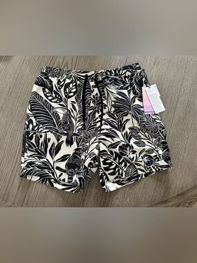 MOTT50 Men’s Swim Trunks Black & Ivory Tropical Bird Print NWT Medium